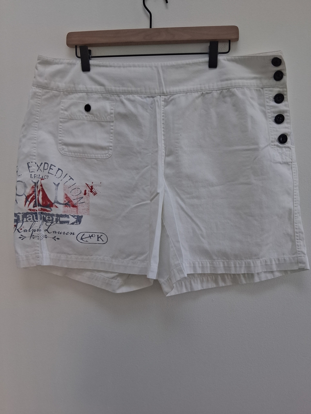 Ralph Lauren White Embroidered Sailor Button Nautical Cotton Shorts Size 16 Chic - Picture 2 of 11